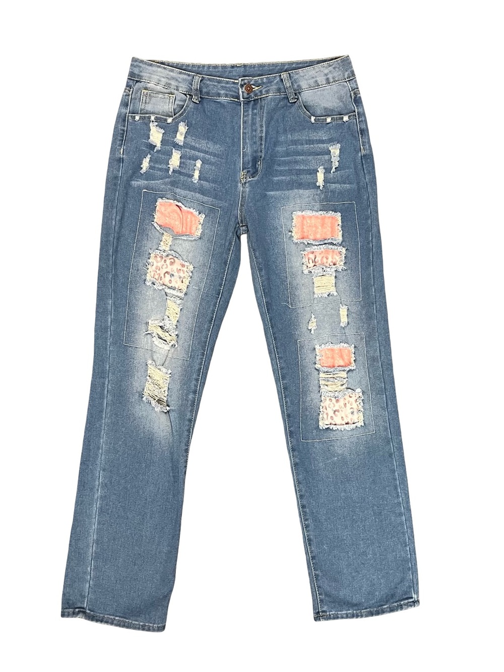 Equity Estate Peach Patchwork Relaxed Wide Leg Jeans Y2K Women’s Denim Size 32